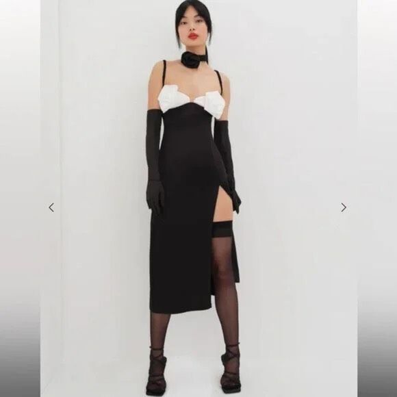 NWT For Love & Lemons Rita Rosette Black & White Midi Dress Size Medium - Picture 2 of 9